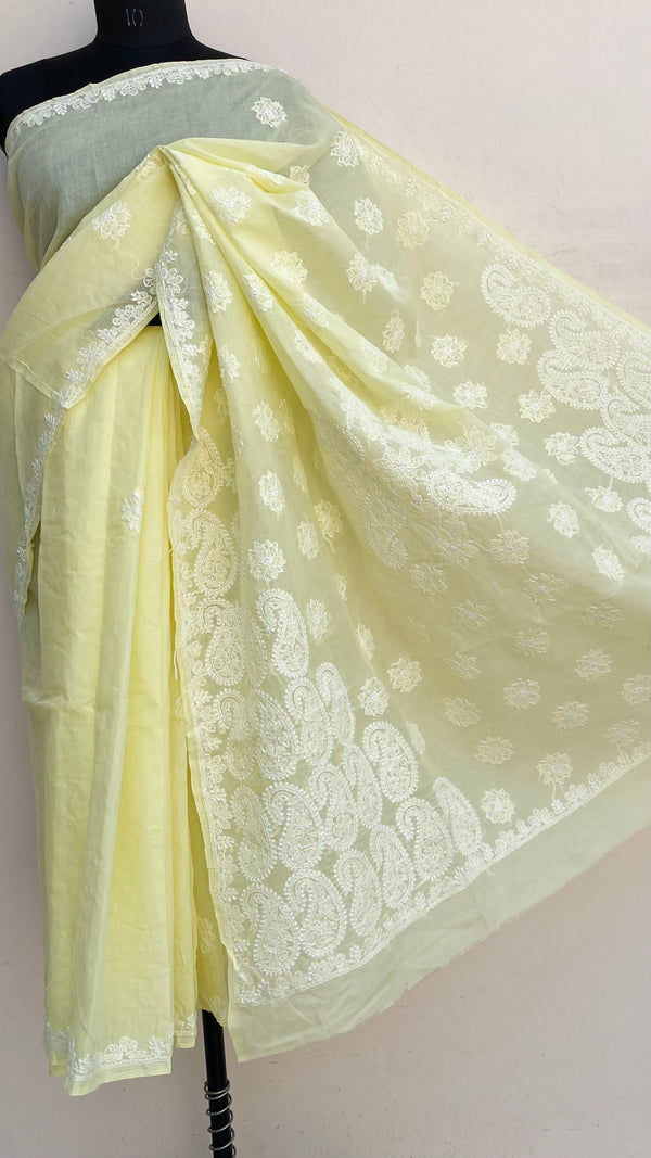 Lucknowi Chikankari Saree Yellow Cotton