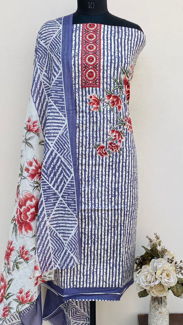 Designer Embroidered Suit Length 3 Piece Cream Mal Cotton With Sequence Work