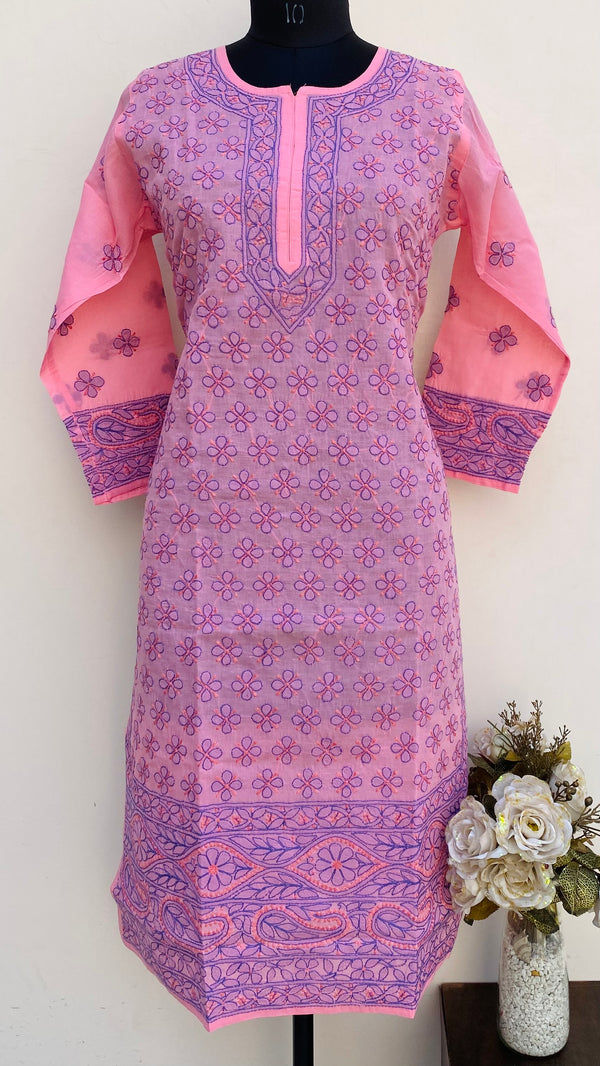 Lucknowi Chikankari Kurti Pink Cotton