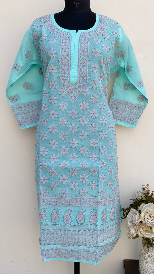 Lucknowi Chikankari Kurti Sea Green Cotton