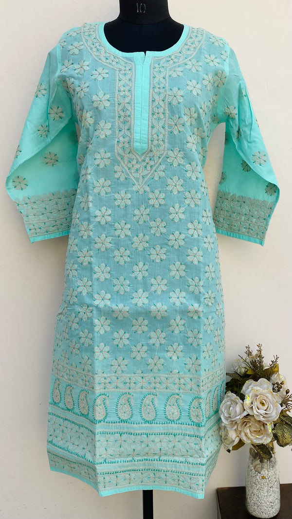 Lucknowi Chikankari Kurti Sea Green Cotton