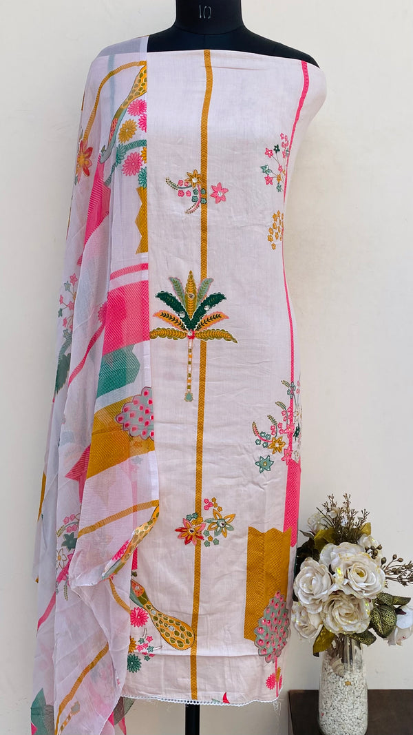 Designer Embroidered Suit Length 3 Piece Baby Pink Mal Cotton