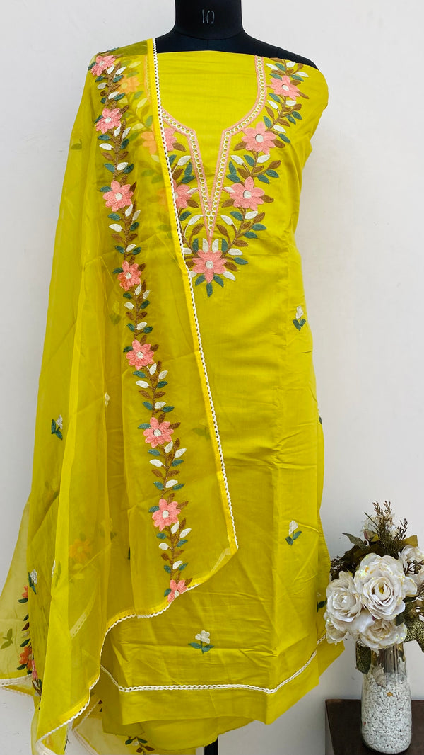 Designer Embroidered Suit Length 3 Piece Yellow Mal Cotton