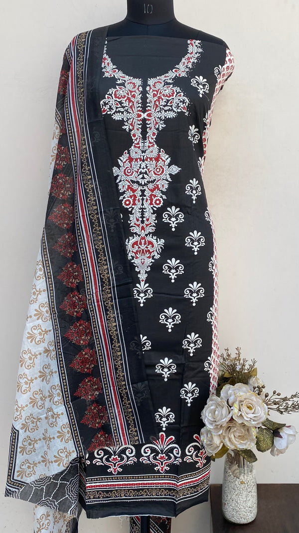 Designer Embroidered Suit Length 3 Piece Black Mal Cotton