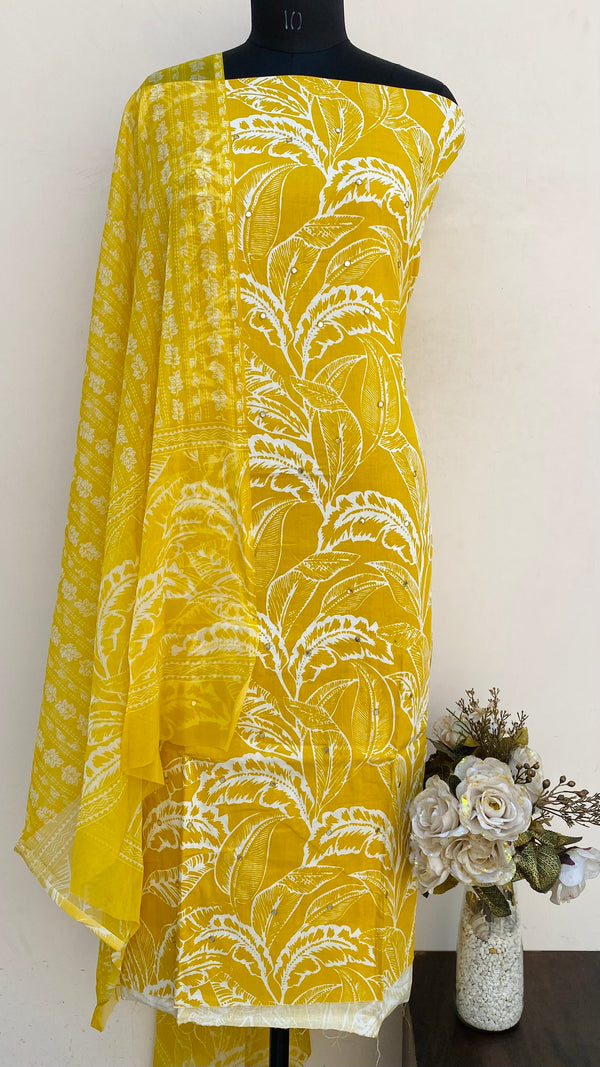 Designer Embroidered Suit Length 3 Piece Yellow Mal Cotton
