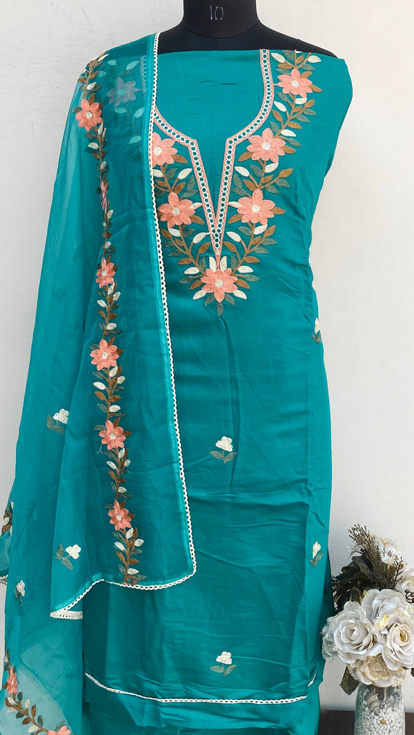 Designer Embroidered Suit Length 3 Piece Green Mal Cotton