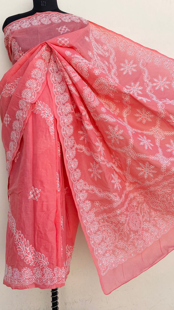 Lucknowi Chikankari Saree Pink Cotton
