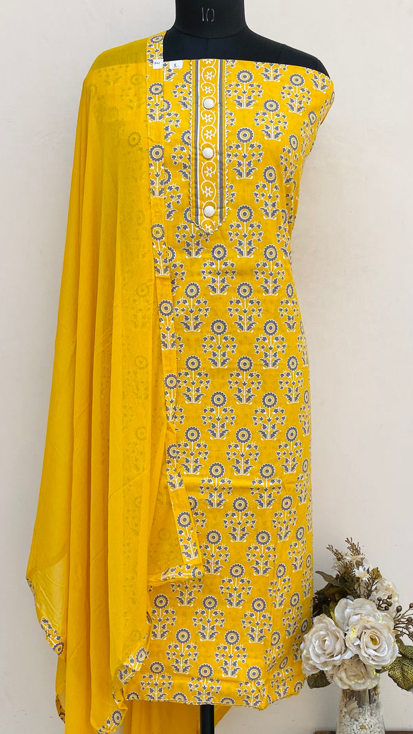Designer Embroidered Suit Length 3 Piece Yellow Mal Cotton