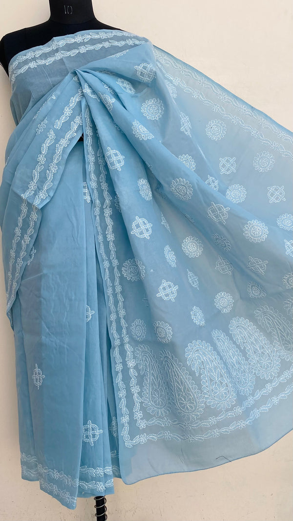 Lucknowi Chikankari Saree Gray Cotton
