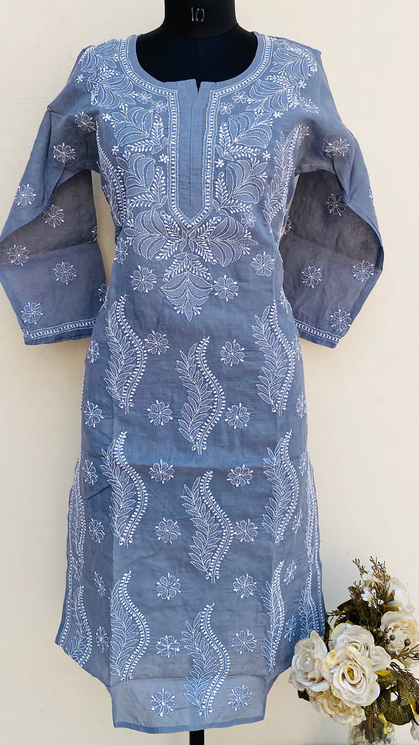 Lucknowi Chikankari Kurti Gray Cotton