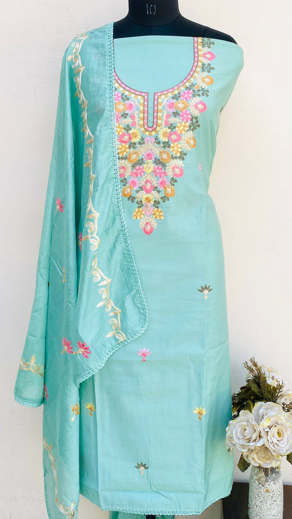 Designer Embroidered Suit Length 3 Piece Green Mal Cotton