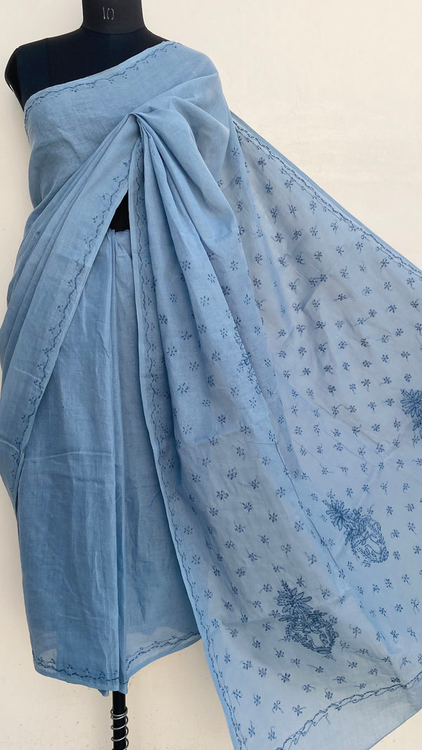 Lucknowi Chikankari Saree Gray Cotton