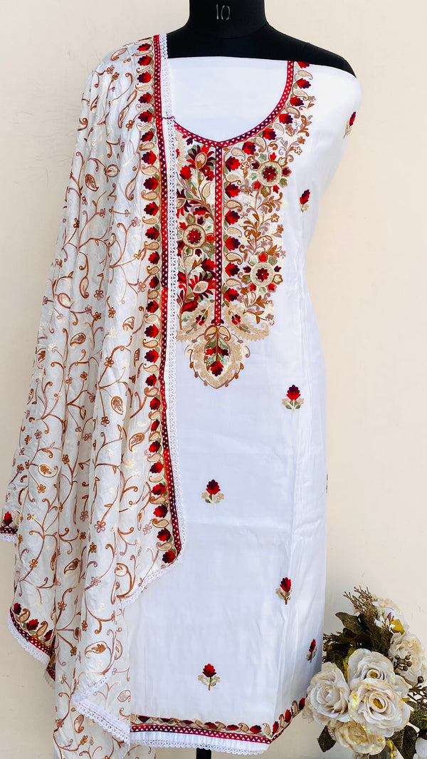 Designer Embroidered Suit Length 3 Piece White Mal Cotton