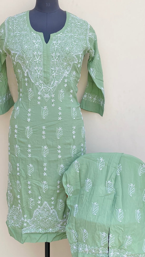 Lucknowi Chikankari Co-ord Set Green Muslin Cotton