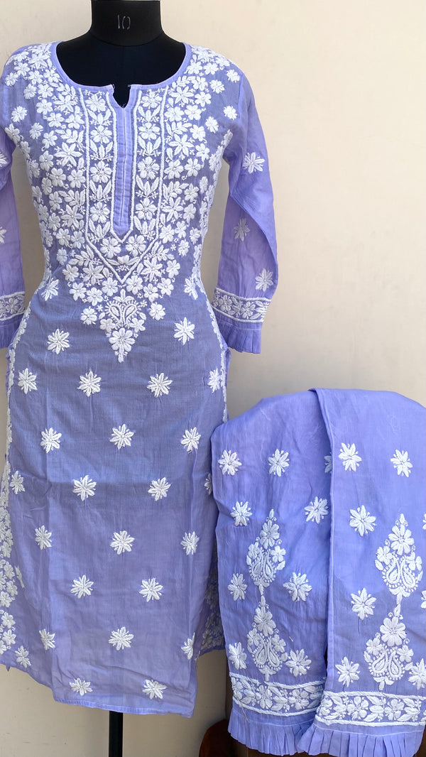 Lucknowi Chikankari Co-ord Set Purple Linen
