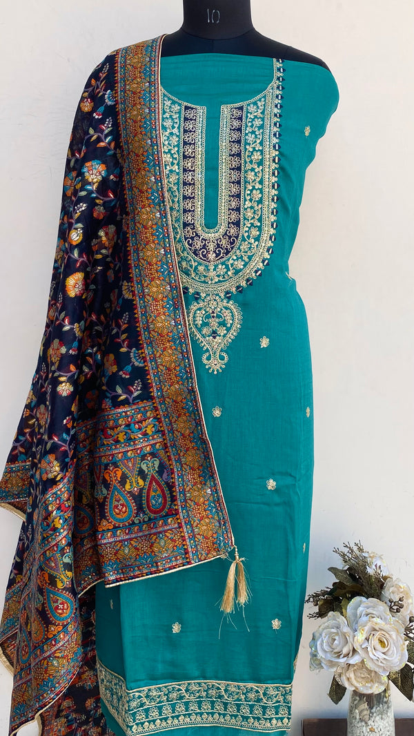 Designer Embroidered Suit Length 3 Piece Green Georgette With Sequence Work