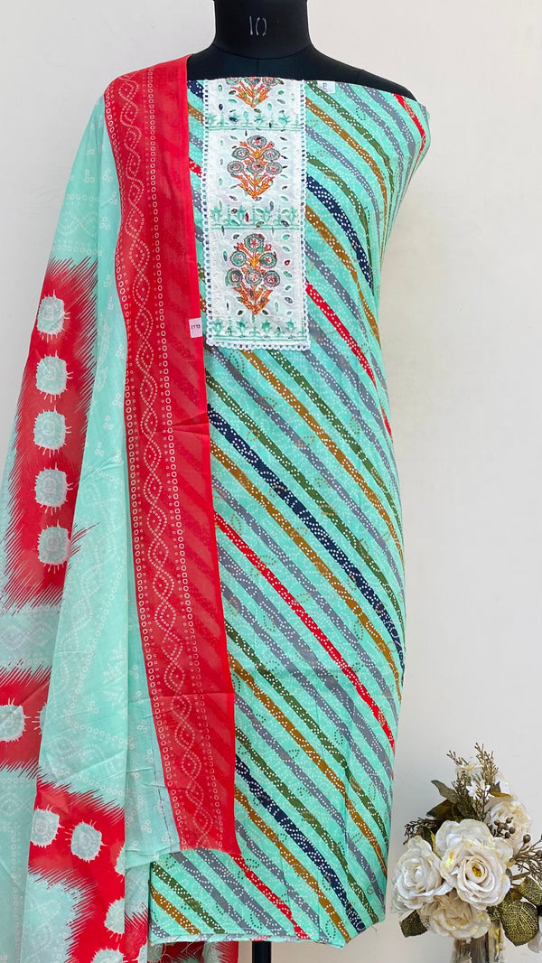 Designer Embroidered Suit Length 3 Piece Sea Green Mal Cotton