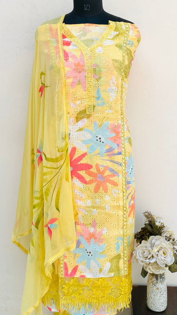 Designer Embroidered Suit Length 3 Piece Yellow Linen With Sequence Work