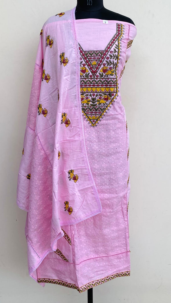 Chikankari Suit Length 3 Piece Pink Cotton