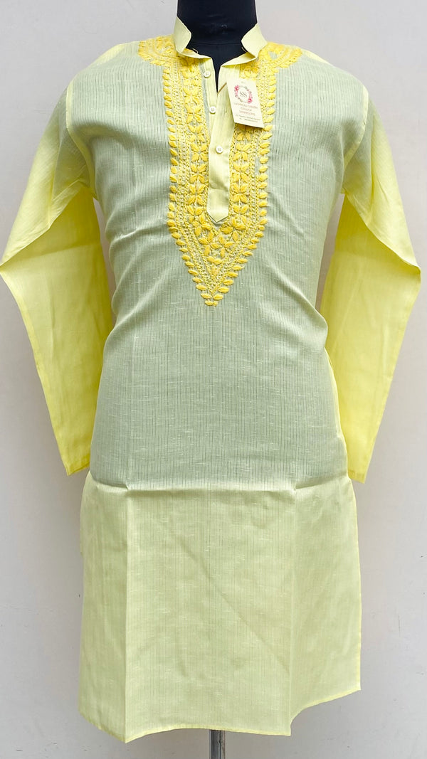 Lucknowi Chikankari Men’s Kurta Yellow Cotton
