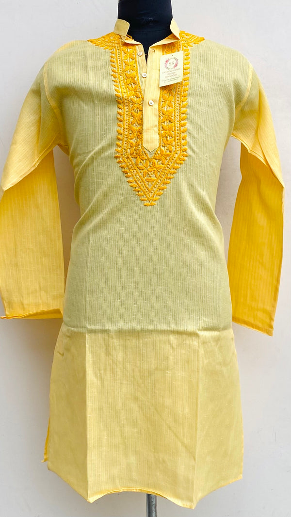 Lucknowi Chikankari Men’s Kurta Yellow Cotton