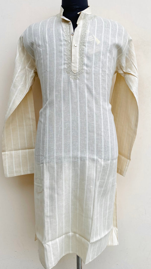 Lucknowi Chikankari Men’s Kurta Cream Cotton