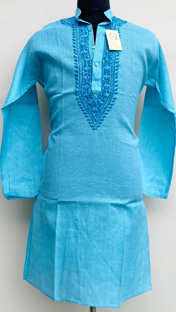 Lucknowi Chikankari Men’s Kurta Blue Cotton
