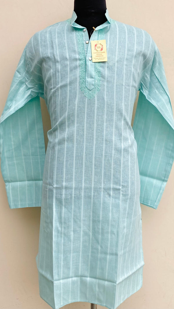 Lucknowi Chikankari Men’s Kurta Sea Green Cotton