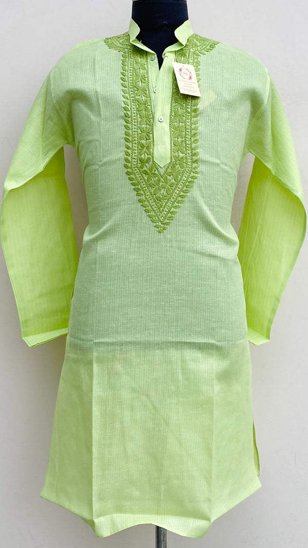 Lucknowi Chikankari Men’s Kurta Green Cotton