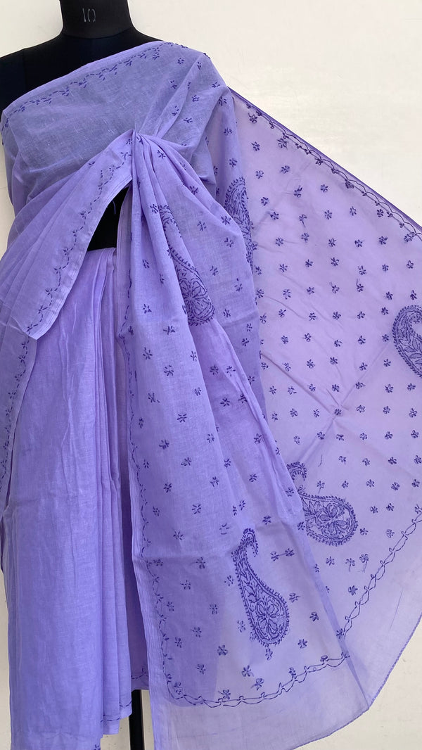 Lucknowi Chikankari Saree Purple Cotton