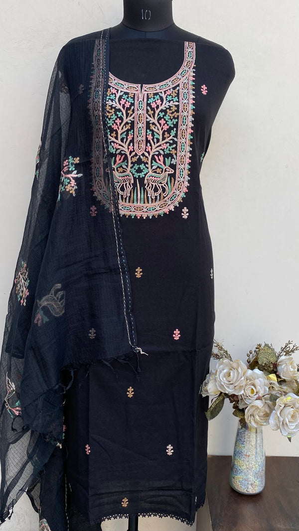 Black Woollen Pashmina Suit Length 3 Piece With Embroidered Kota Dupatta