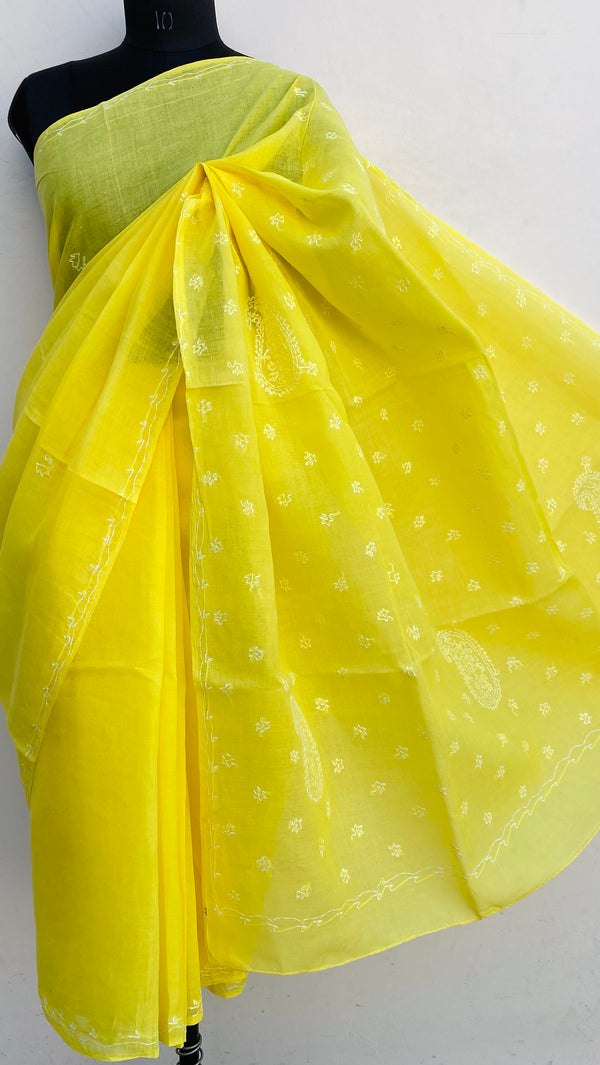 Lucknowi Chikankari Saree Yellow Cotton