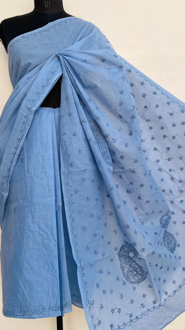 Lucknowi Chikankari Saree Gray Cotton
