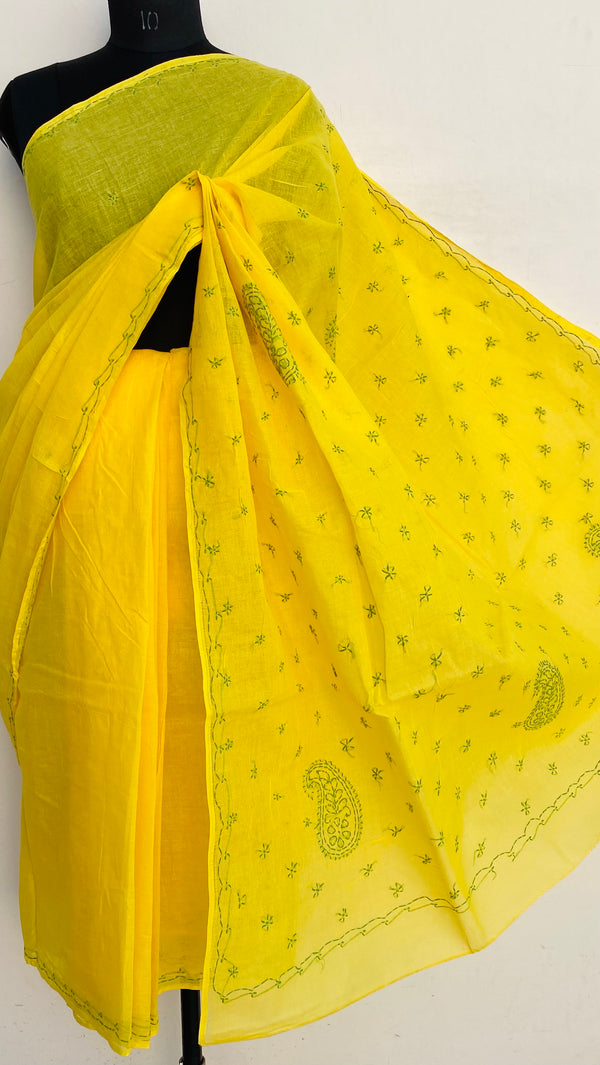 Lucknowi Chikankari Saree Yellow Cotton