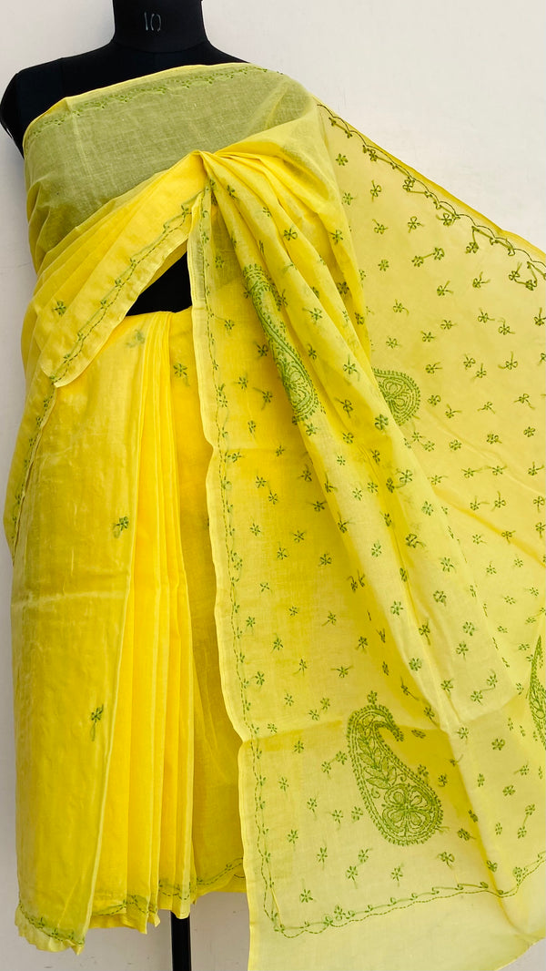 Lucknowi Chikankari Saree Yellow Cotton