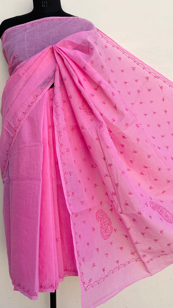 Lucknowi Chikankari Saree Pink Cotton