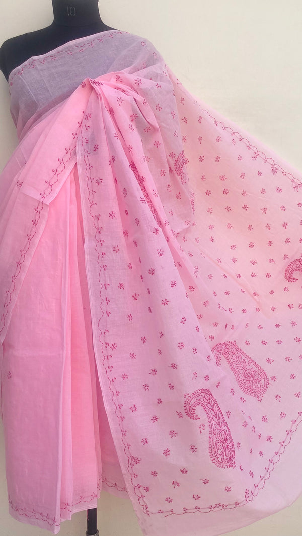 Lucknowi Chikankari Saree Pink Cotton