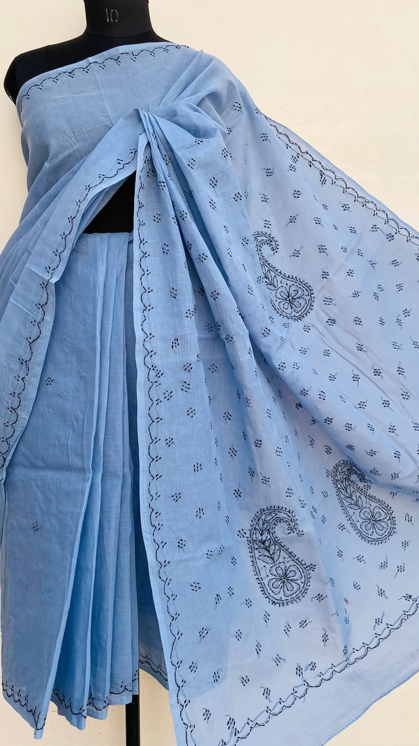 Lucknowi Chikankari Saree Gray Cotton