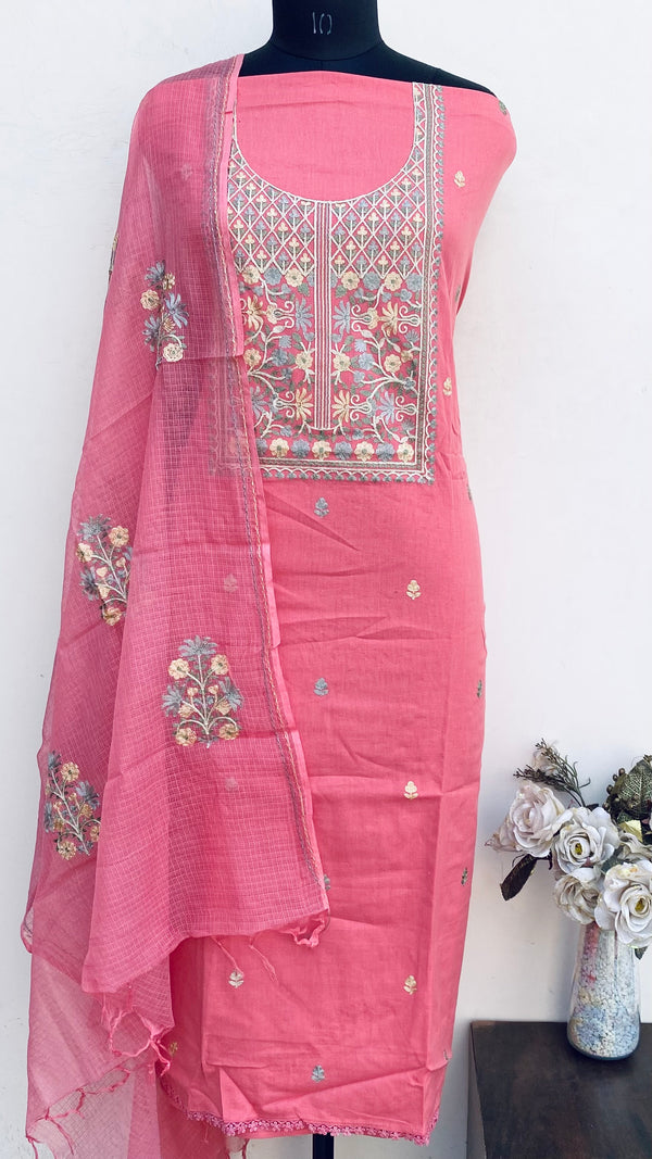 Pink Woollen Pashmina Suit Length 3 Piece With Embroidered Kota Dupatta
