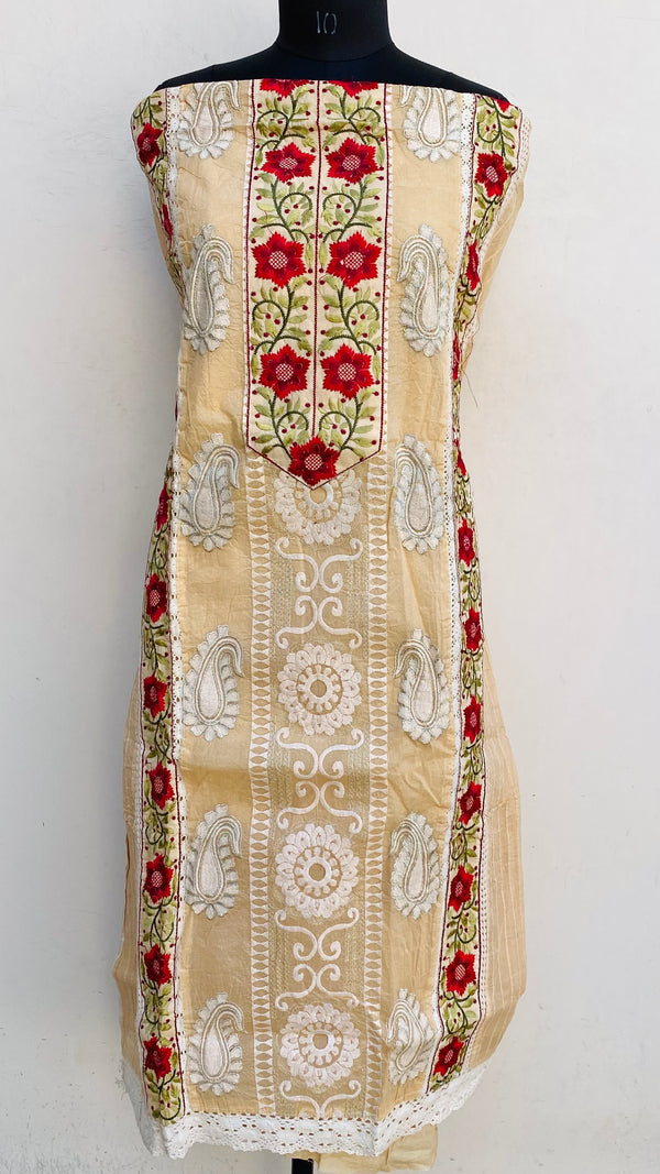 Designer Embroidered Suit Length 2 Piece Beige Mal Cotton