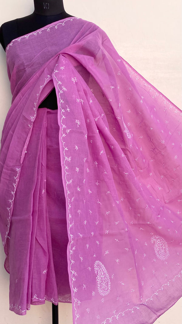 Lucknowi Chikankari Saree Purple Cotton