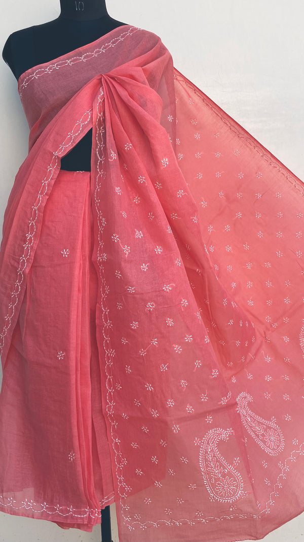 Lucknowi Chikankari Saree Gajri Cotton
