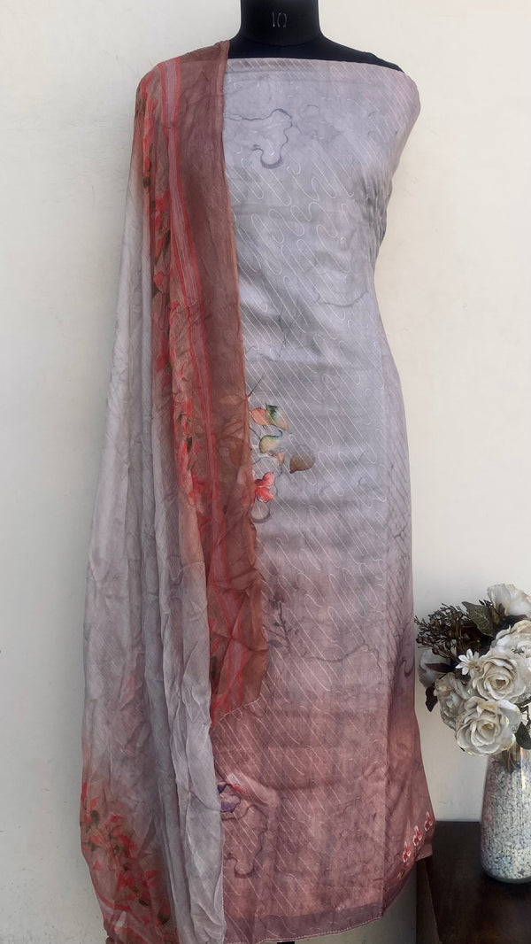 Gray Woollen Pashmina Suit Length 3 Piece With Pure Chiffon Dupatta