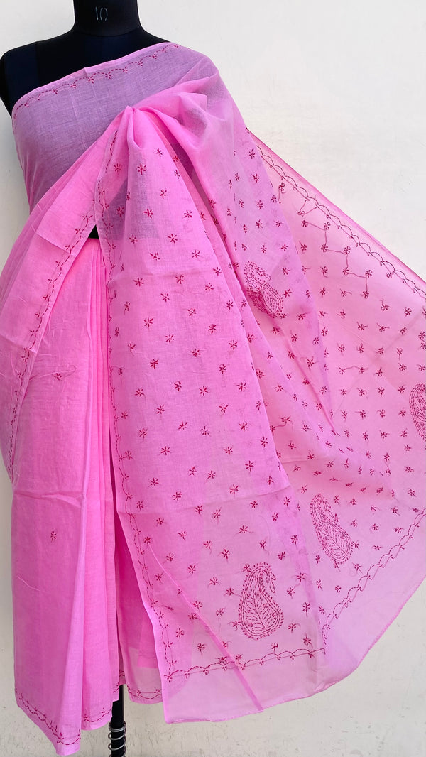 Lucknowi Chikankari Saree Pink Cotton
