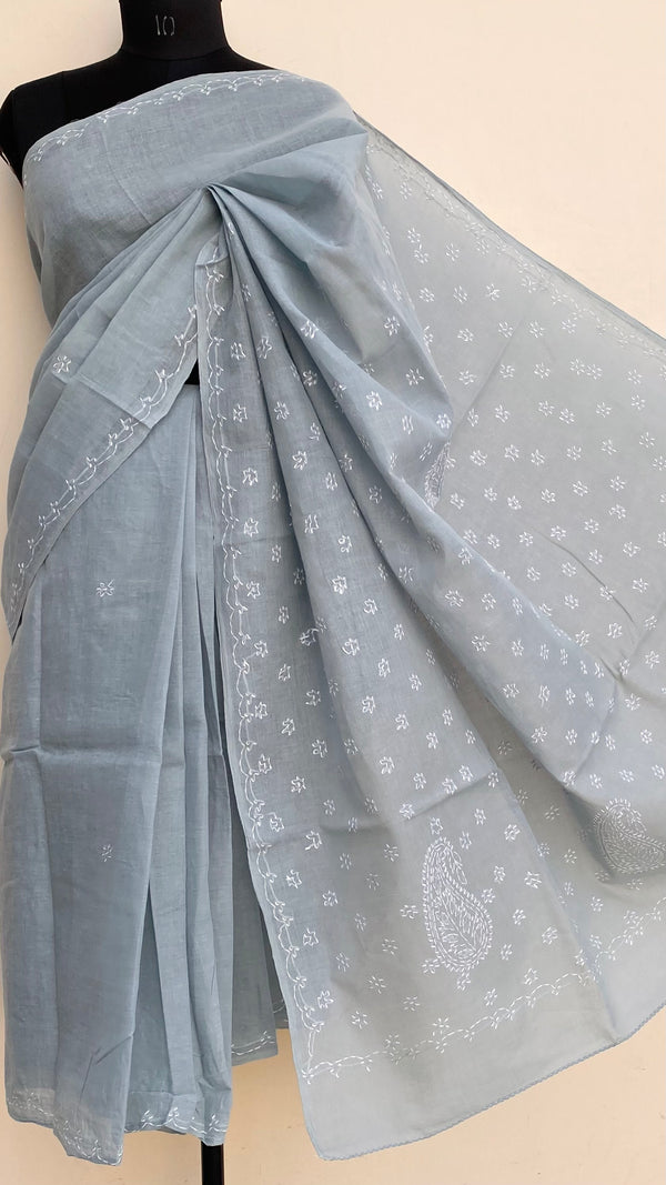Lucknowi Chikankari Saree Gray Cotton