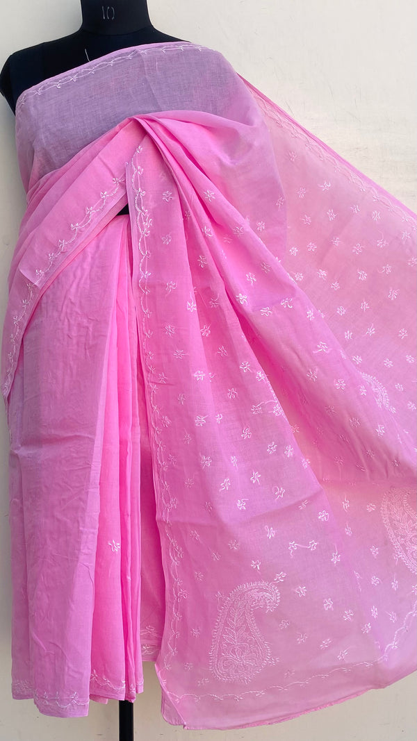 Lucknowi Chikankari Saree Pink Cotton