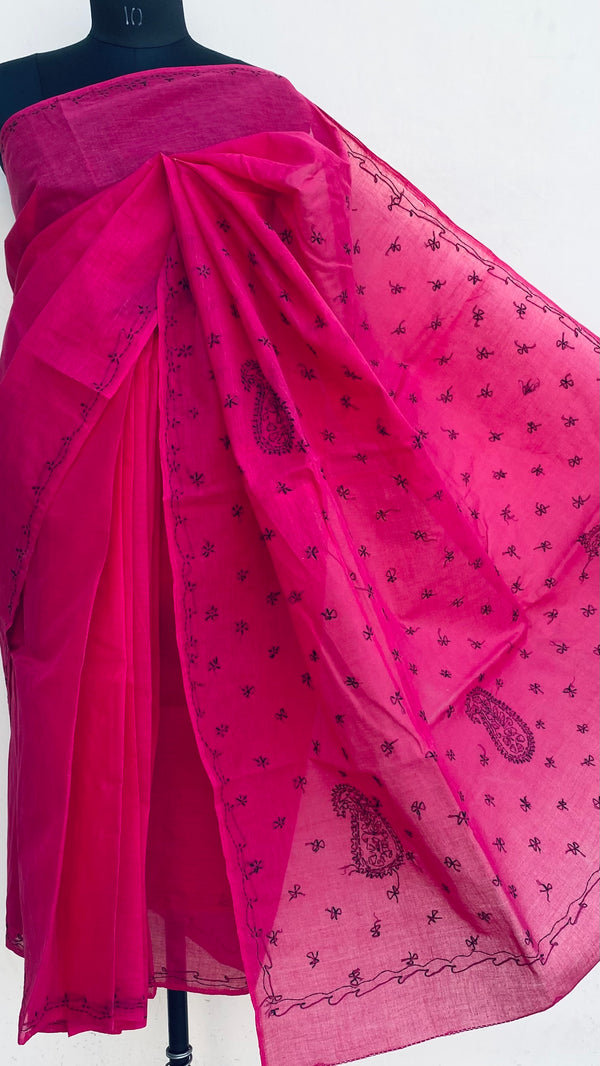 Lucknowi Chikankari Saree Pink Cotton