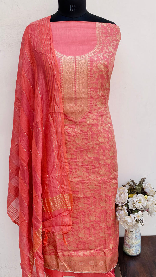 Designer Embroidered Suit Length 3 Piece Copper Mal Chanderi