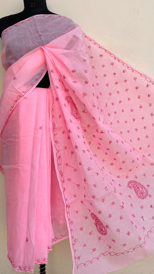 Lucknowi Chikankari Saree Pink Cotton