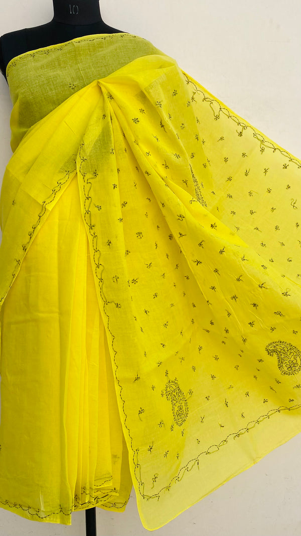 Lucknowi Chikankari Saree Yellow Cotton
